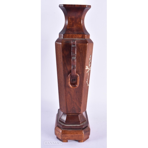 92 - A LARGE CHINESE REPUBLICAN PERIOD MOTHER OF PEARL HARDWOOD VASE together with a tea brick. Largest 3... 