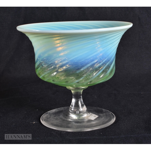 95 - TWO VICTORIAN OPALINE GLASS WARES together with an art deco opalescent glass bowl. Largest 21 cm dia... 