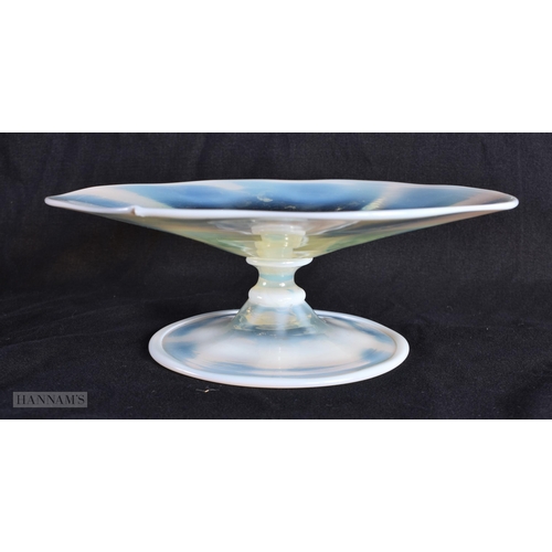 95 - TWO VICTORIAN OPALINE GLASS WARES together with an art deco opalescent glass bowl. Largest 21 cm dia... 