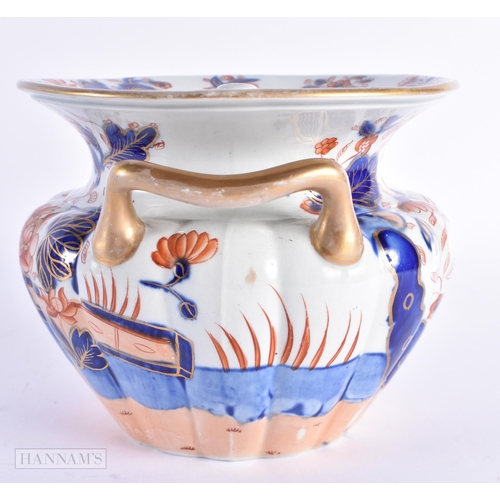 96 - AN EARLY 19TH CENTURY IMARI TWIN HANDLED PORCELAIN ICE PAIL AND COVER painted with landscapes. 16 cm... 