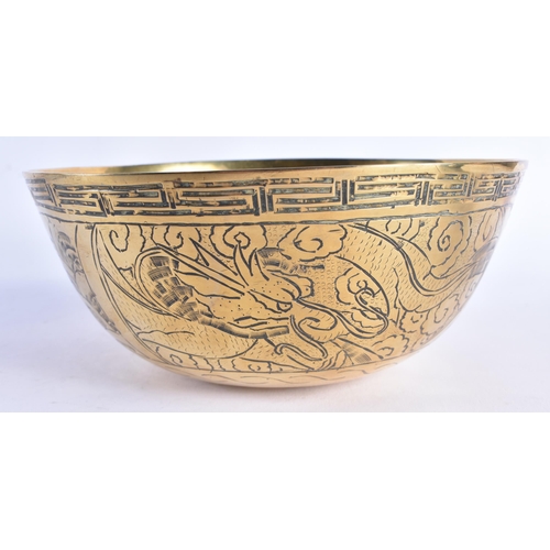 1057 - A 19TH CENTURY CHINESE BRONZE BOWL Qing, together with a Canton enamel vase etc. Largest 23 cm wide.... 