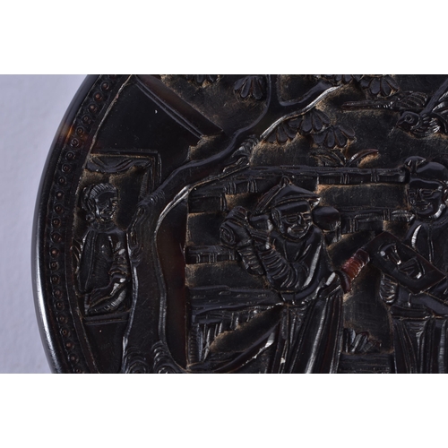 1059 - A LARGE EARLY 19TH CENTURY CHINESE CARVED TORTOISESHELL BOX AND COVER Qing. 9.5 cm diameter.