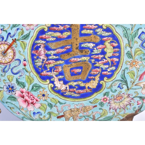 1064 - A VERY RARE 18TH CENTURY CHINESE IMPERIAL CANTON ENAMEL PLAQUE Qianlong. 35 cm x 18 cm.