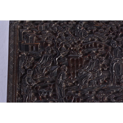 1065 - A LARGE EARLY 19TH CENTURY CHINESE CARVED TORTOISESHELL CANTON BOX AND COVER Qing. 9.5 cm x 7 cm.