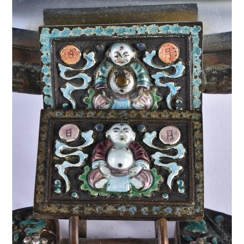 1084 - A RARE LARGE LATE 19TH CENTURY CHINESE SILVER AND ENAMEL HANGING MIRROR Late Qing, decorated with fi... 