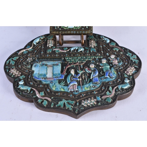 1084 - A RARE LARGE LATE 19TH CENTURY CHINESE SILVER AND ENAMEL HANGING MIRROR Late Qing, decorated with fi... 