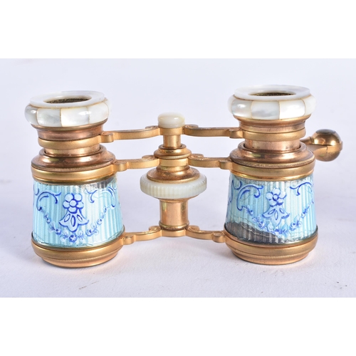 1093 - THREE PAIRS OF ANTIQUE ENAMEL OPERA GLASSES. (3)