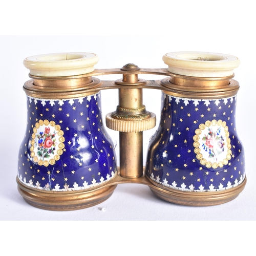 1093 - THREE PAIRS OF ANTIQUE ENAMEL OPERA GLASSES. (3)