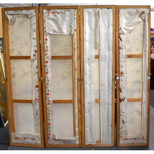 1103 - A LOVELY LARGE SET OF FOUR 19TH CENTURY CHINESE SILK EMBROIDERED PANELS Qing, within fine quality ca... 