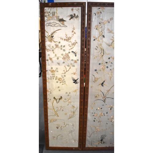 1103 - A LOVELY LARGE SET OF FOUR 19TH CENTURY CHINESE SILK EMBROIDERED PANELS Qing, within fine quality ca... 