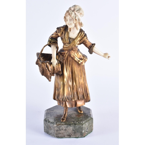 1138 - French School (C1910) Bronze, Female with basket. 25 cm high.