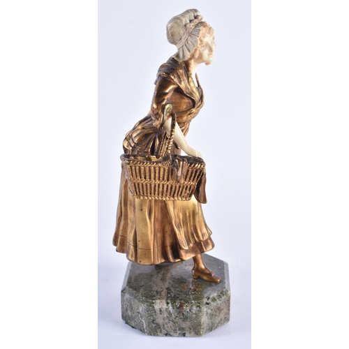 1138 - French School (C1910) Bronze, Female with basket. 25 cm high.