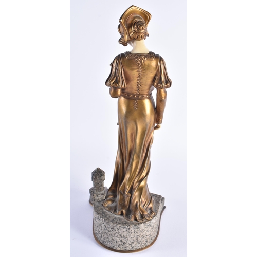 1144 - French School (C1910) Bronze, Female with book, marble base. 34 cm high.