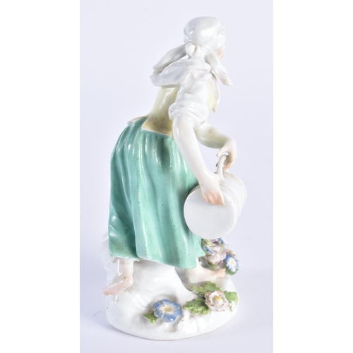 1146 - Mid 18th century Meissen Kaendler figure of a girl with a water jug, crossed swords to base. 12 cm h... 