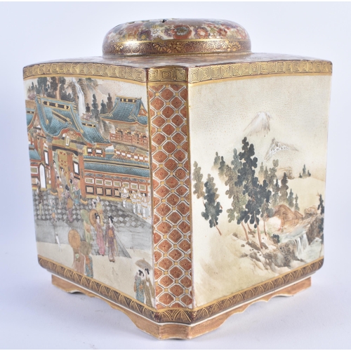 1149 - A LARGE 19TH CENTURY JAPANESE MEIJI PERIOD SATSUMA KORO AND COVER painted with extensive landscapes ... 