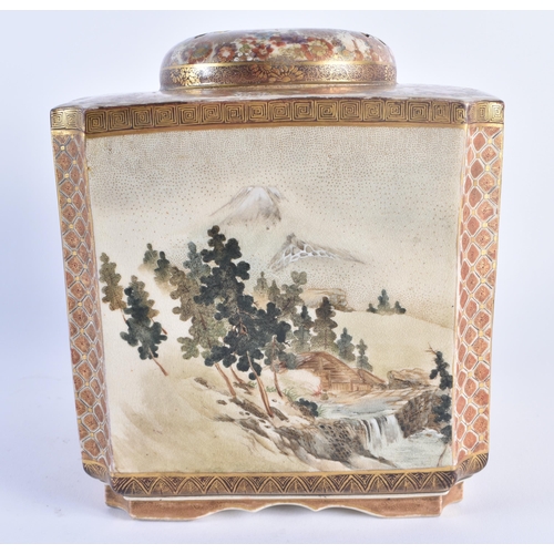 1149 - A LARGE 19TH CENTURY JAPANESE MEIJI PERIOD SATSUMA KORO AND COVER painted with extensive landscapes ... 