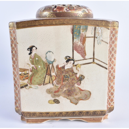 1149 - A LARGE 19TH CENTURY JAPANESE MEIJI PERIOD SATSUMA KORO AND COVER painted with extensive landscapes ... 