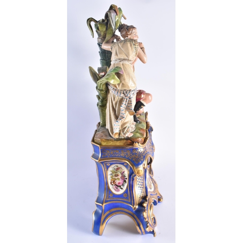 1155 - A FINE LARGE 19TH CENTURY FRENCH PARIS PORCELAIN MANTEL CLOCK formed with a slave figure beside anot... 