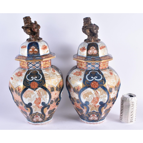 1158 - A LARGE PAIR OF 19TH CENTURY FRENCH SAMSONS OF PARIS IMARI PORCELAIN VASES AND COVERS after the C170... 