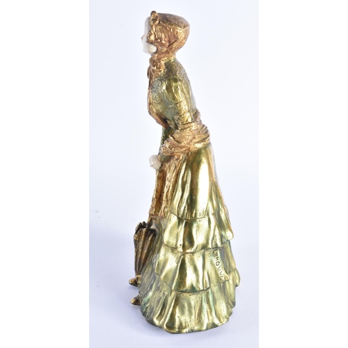 1165 - A LARGE ART DECO FRENCH COLD PAINTED BRONZE FIGURE OF A FEMALE modelled holding a parasol. 23.5 cm h... 