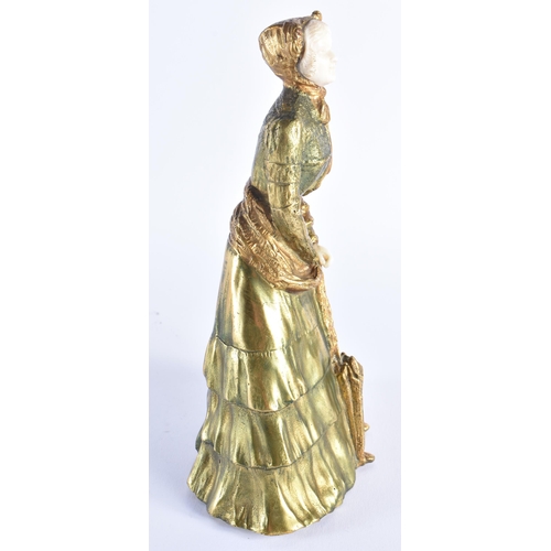 1165 - A LARGE ART DECO FRENCH COLD PAINTED BRONZE FIGURE OF A FEMALE modelled holding a parasol. 23.5 cm h... 