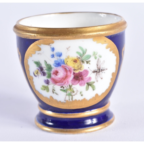 1169 - Sevres rare egg cup with cobalt blue ground painted with flowers in gilt panels Y mark for Bouilliat... 