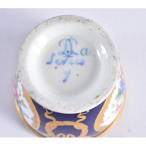 1169 - Sevres rare egg cup with cobalt blue ground painted with flowers in gilt panels Y mark for Bouilliat... 