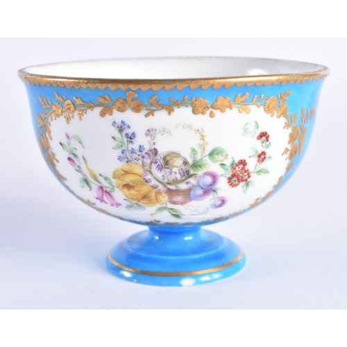 1195 - Late 18th century Sevres small footed bowl, painted with two large panels of flowers reserved in rai... 