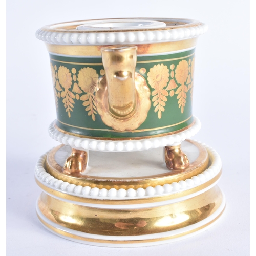 1200 - Early 19th century Paris porcelain inkwell and stand. the green ground decorated with neoclassical d... 