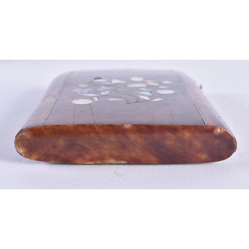 1211 - A VICTORIAN CARVED TORTOISESHELL CARD CASE together with a jade libation cup. Largest 8.5 cm x 8 cm.... 