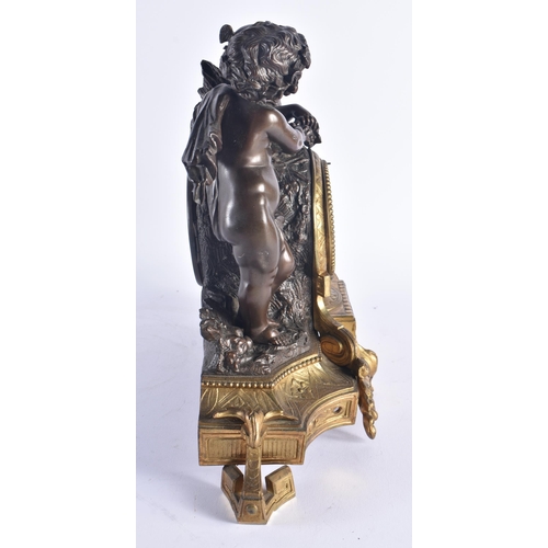 1219 - A 19TH CENTURY FRENCH BRONZE MANTEL CLOCK decorated with foliage, formed with two putti. 32 cm x 30 ... 