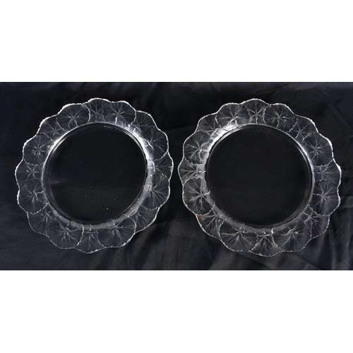 1222 - A PAIR OF FRENCH LALIQUE GLASS FLOWER PLATES. 20 cm wide.