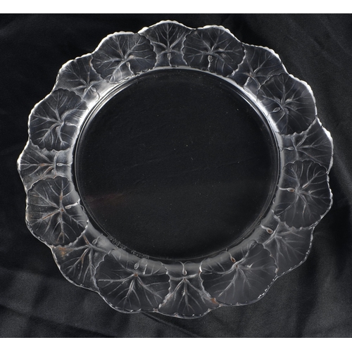 1222 - A PAIR OF FRENCH LALIQUE GLASS FLOWER PLATES. 20 cm wide.