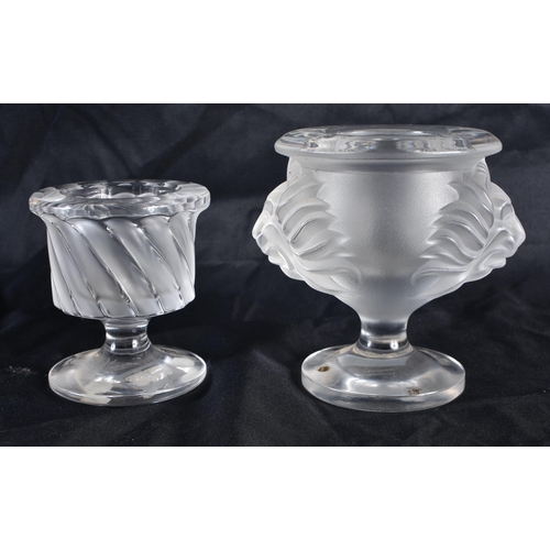 1223 - TWO FRENCH LALIQUE GLASS VASES. Largest 9.5 cm high. (2)