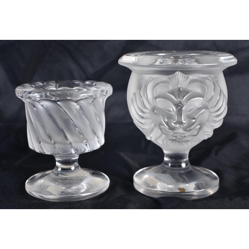 1223 - TWO FRENCH LALIQUE GLASS VASES. Largest 9.5 cm high. (2)