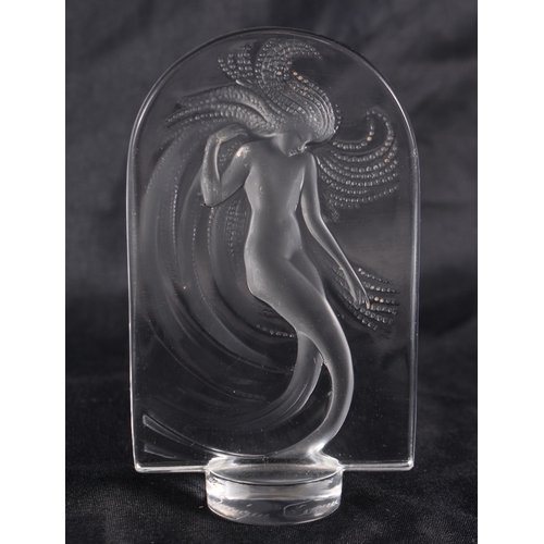 1228 - A FRENCH LALIQUE GLASS NYMPH DESK ORNAMENT. 10 cm high.