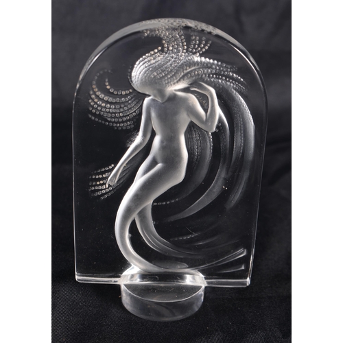 1228 - A FRENCH LALIQUE GLASS NYMPH DESK ORNAMENT. 10 cm high.