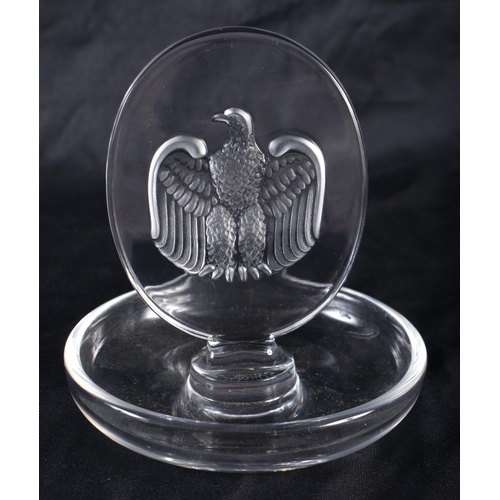 1229 - A FRENCH LALIQUE GLASS EAGLE PIN DISH. 11 cm high.