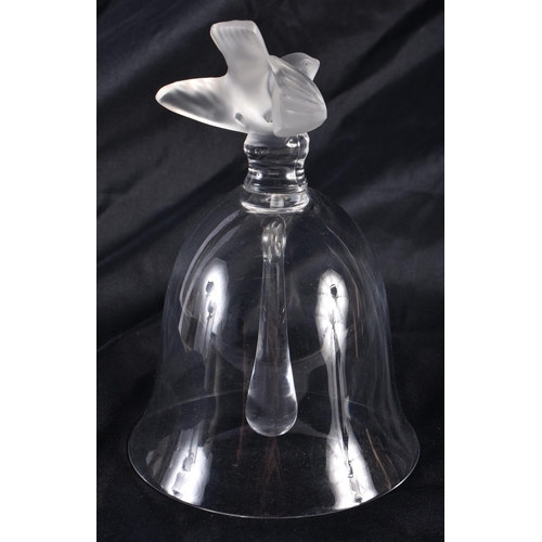 1230 - A FRENCH LALIQUE GLASS BIRD BELL. 14.5 cm high.