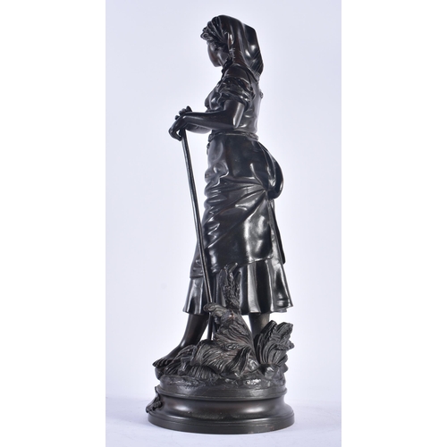 1242 - French School (C1900) Bronze, Girl with rake. 43 cm high.