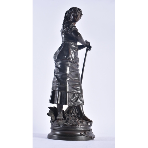 1242 - French School (C1900) Bronze, Girl with rake. 43 cm high.