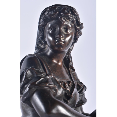 1242 - French School (C1900) Bronze, Girl with rake. 43 cm high.