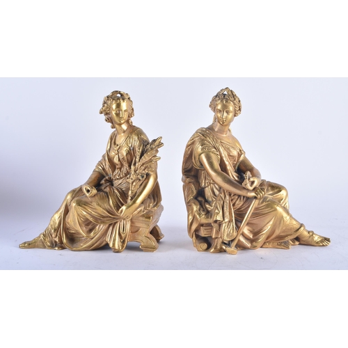 1244 - A PAIR OF 19TH CENTURY FRENCH GILDED SPELTER FIGURES. 19 cm high.