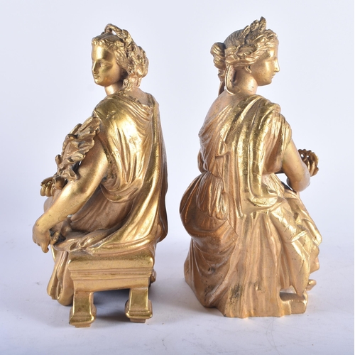 1244 - A PAIR OF 19TH CENTURY FRENCH GILDED SPELTER FIGURES. 19 cm high.