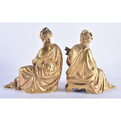 1244 - A PAIR OF 19TH CENTURY FRENCH GILDED SPELTER FIGURES. 19 cm high.