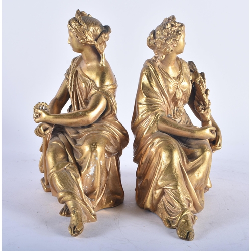 1244 - A PAIR OF 19TH CENTURY FRENCH GILDED SPELTER FIGURES. 19 cm high.