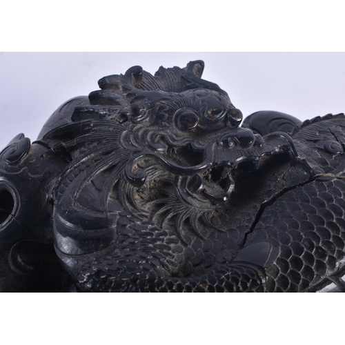 1250 - A LARGE 19TH CENTURY CHINESE CARVED STONE DRAGON BRUSH WASHER Qing. 28 cm x 24 cm.