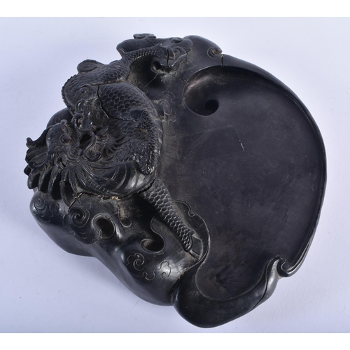 1250 - A LARGE 19TH CENTURY CHINESE CARVED STONE DRAGON BRUSH WASHER Qing. 28 cm x 24 cm.