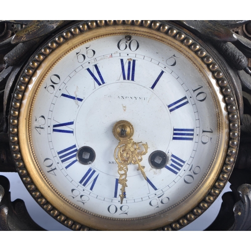 1255 - A LARGE 19TH CENTURY FRENCH BRONZE MANTEL CLOCK formed with two children. 38 cm x 42 cm.