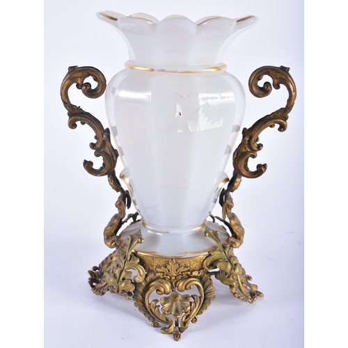 1260 - AN UNUSUAL 19TH CENTURY GILDED AND ENAMELLED OPALINE GLASS VASE together with a pair of worcester cu... 